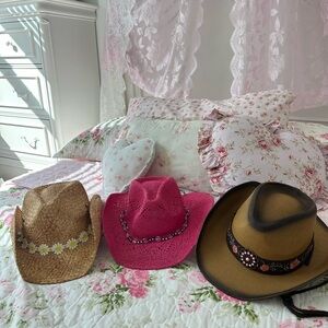 Set of Three Stylish Hats - Pink and Brown